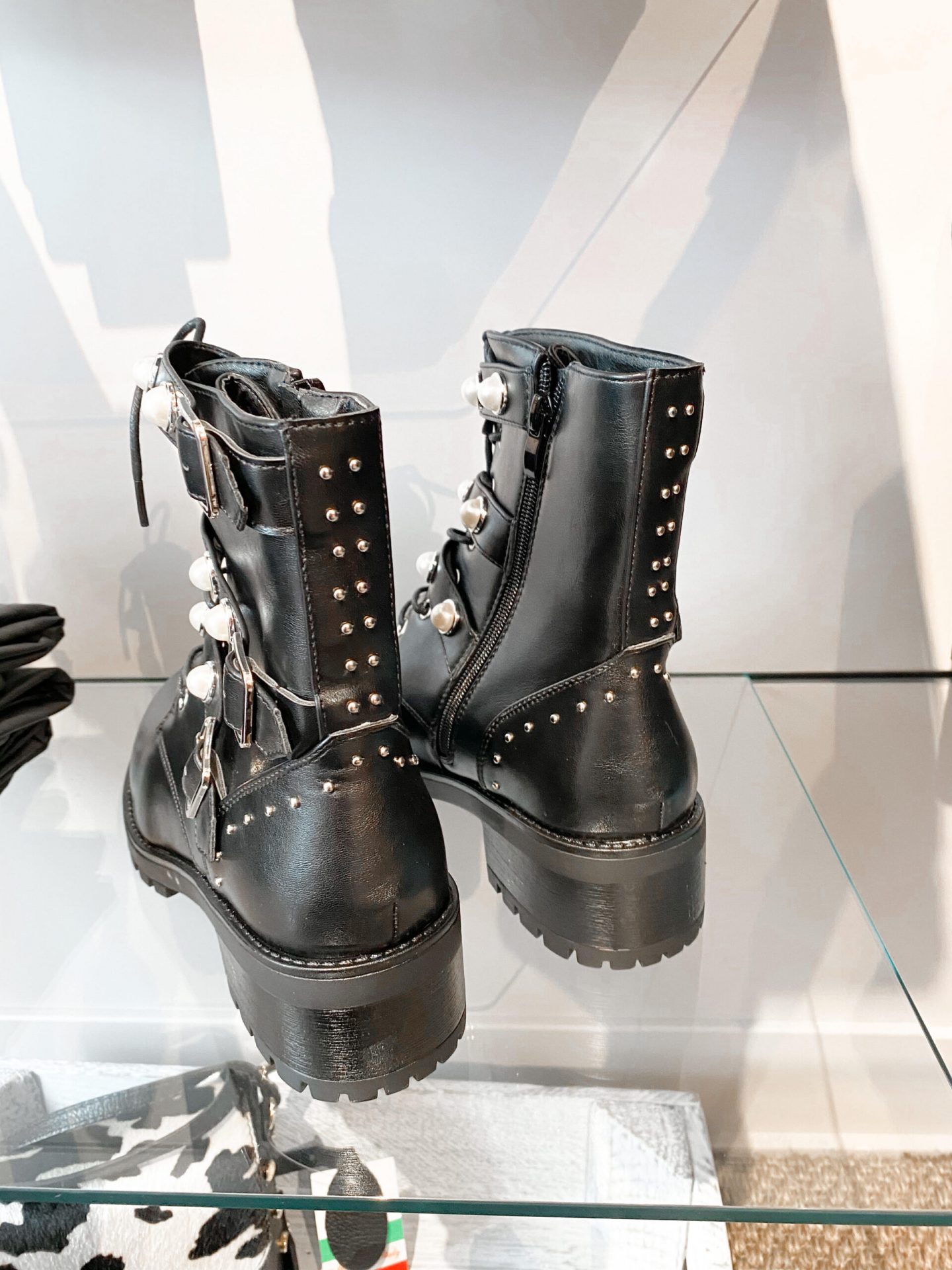 biker boots with pearls