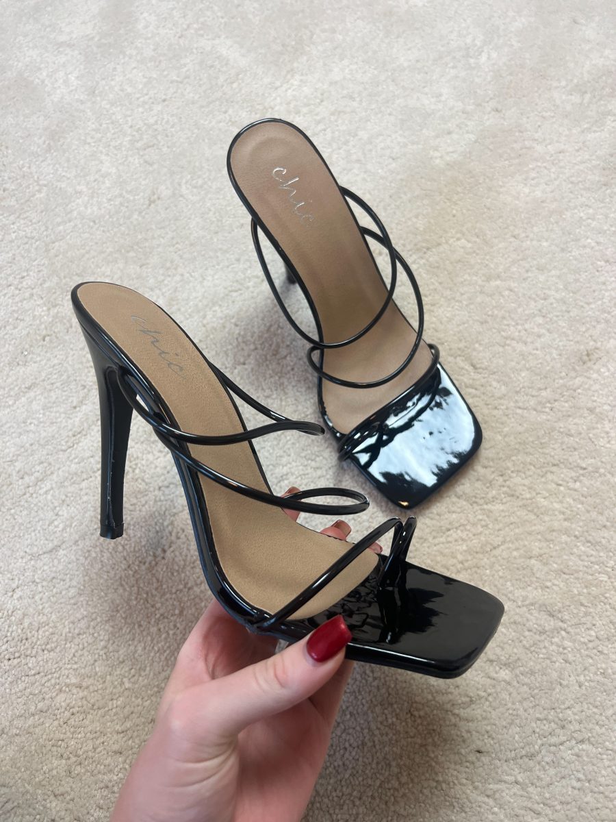 three strap black heels